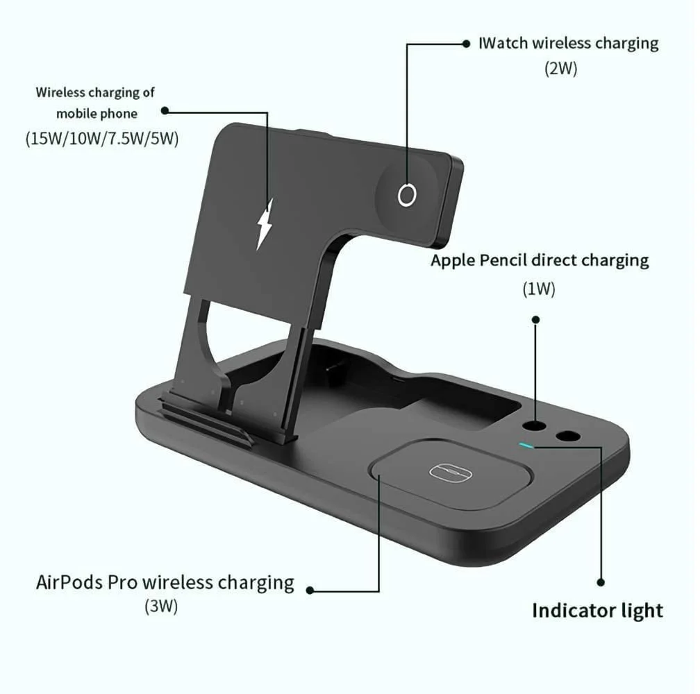 51A8nTEq-SL 4 in 1 Wireless Charger, Qi-Certified Fast Charging Dock Station (Black) - Image 2
