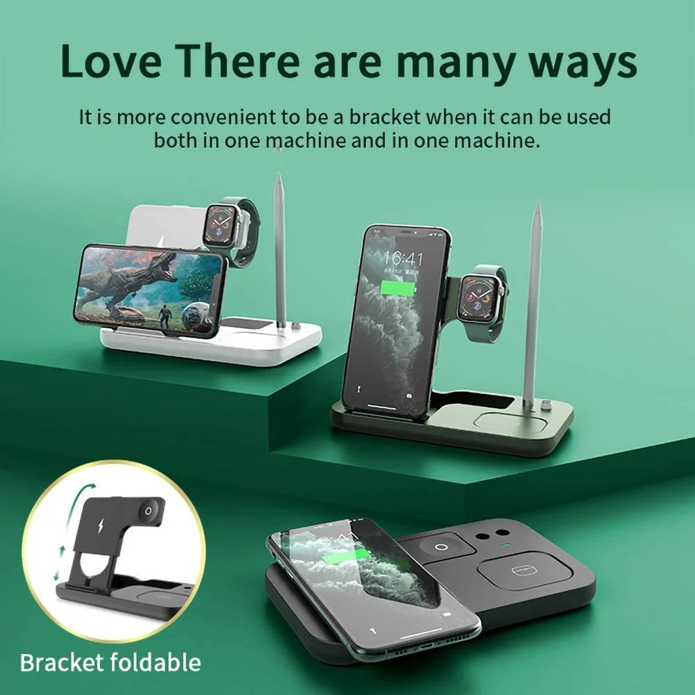610Ke77gw2L 4 in 1 Wireless Charger, Qi-Certified Fast Charging Dock Station (Black) - Image 7