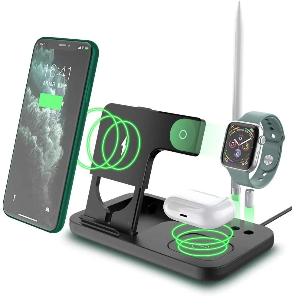 61pytEbtrUL 4 in 1 Wireless Charger, Qi-Certified Fast Charging Dock Station (Black) - Image 1