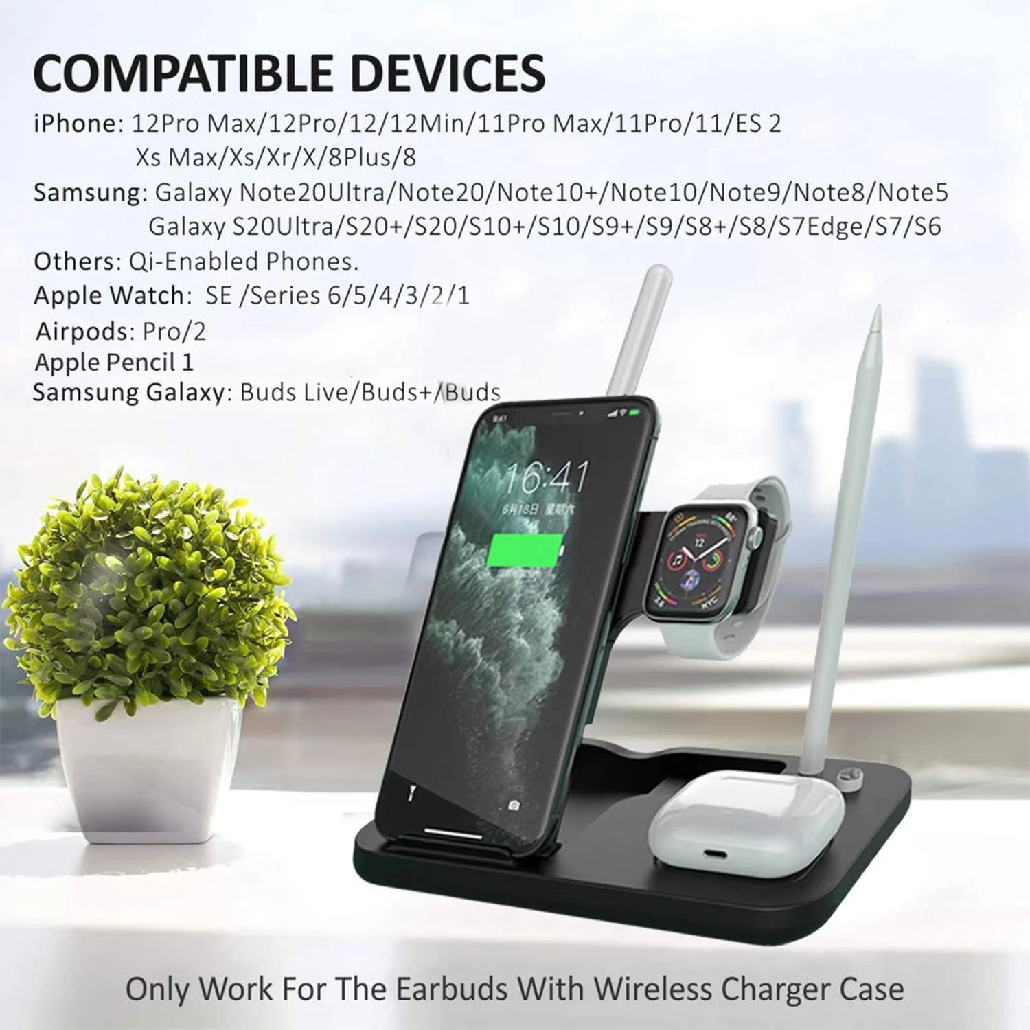 71BzOBBJFPL 4 in 1 Wireless Charger, Qi-Certified Fast Charging Dock Station (Black) - Image 5