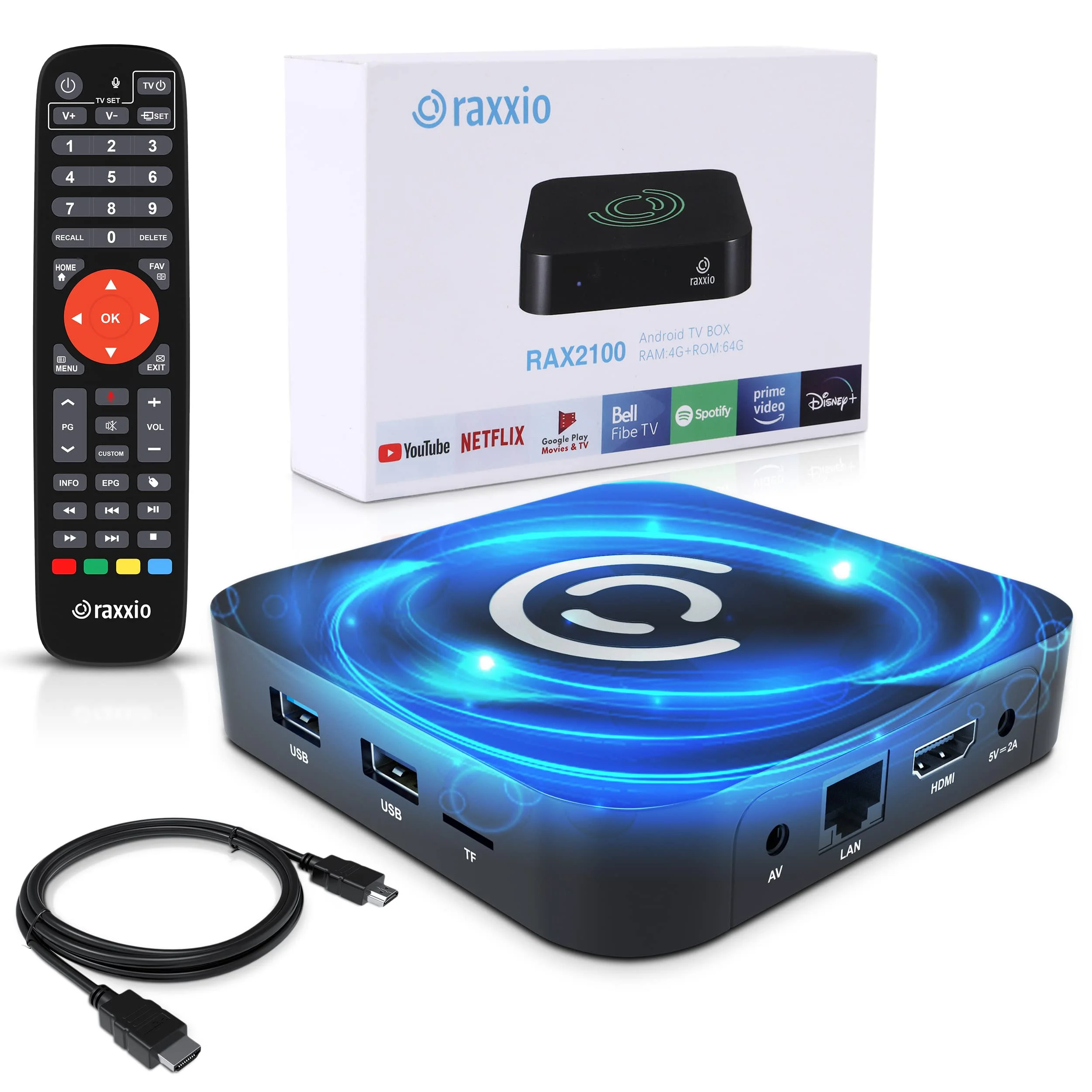 RAX2100 Android 9.0 TV Box - Ultra HD 4K, Amlogic S905X3, 4 GB RAM, 64 GB ROM