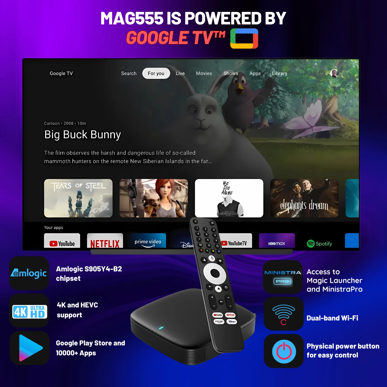 MAG555 4K Google TV Set-top Box – Android TV Streaming Media Player with Google Assistant Built-In